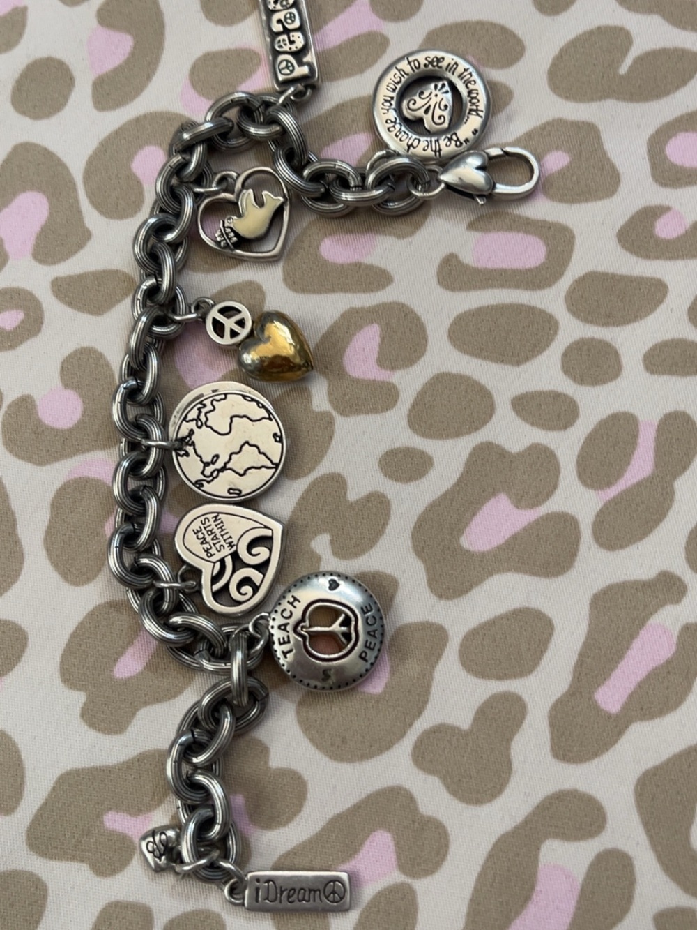 Brighton Silver-Tone Charm Bracelet with Gold Heart Accent